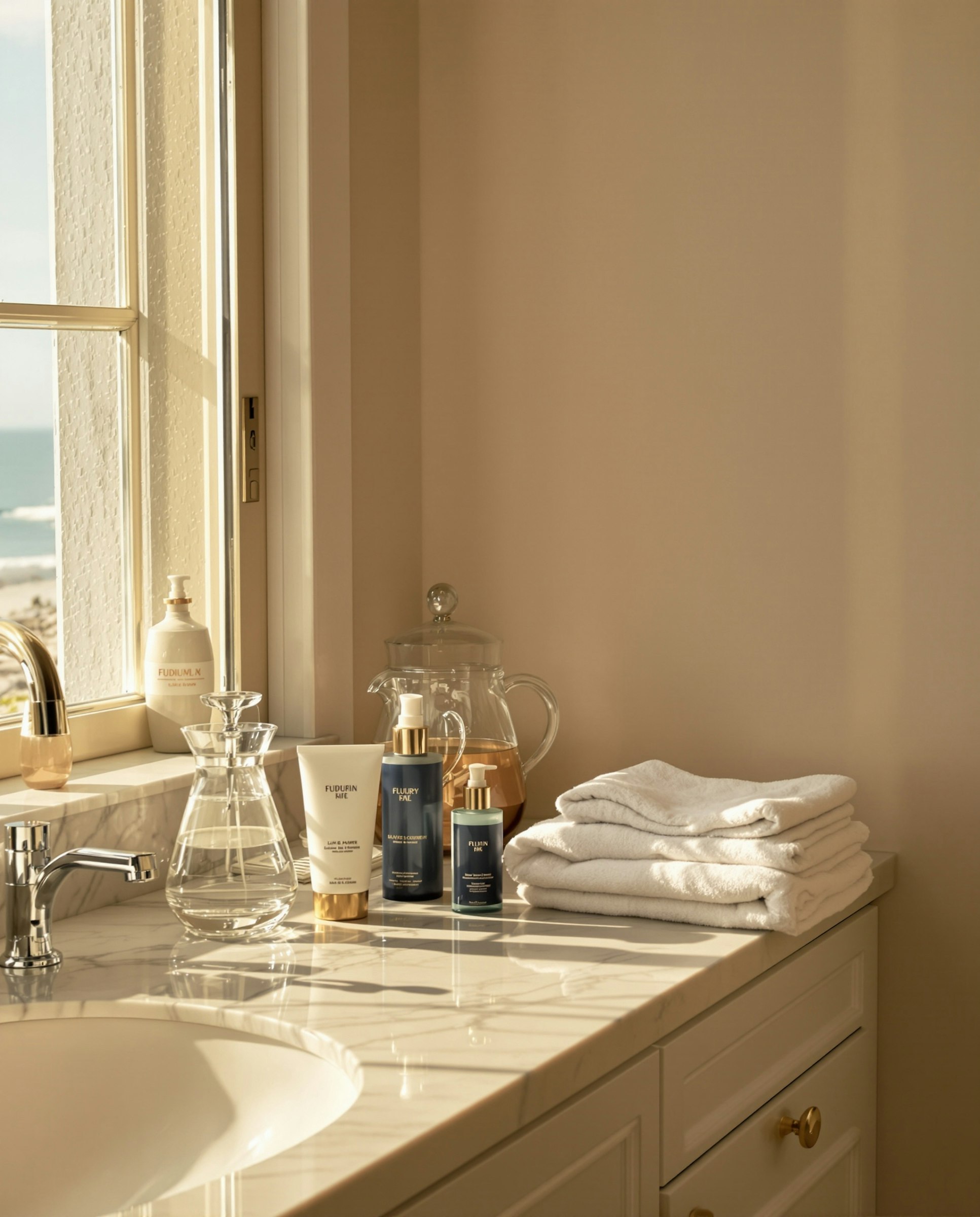 Elegant stone bathroom counter with double vanity