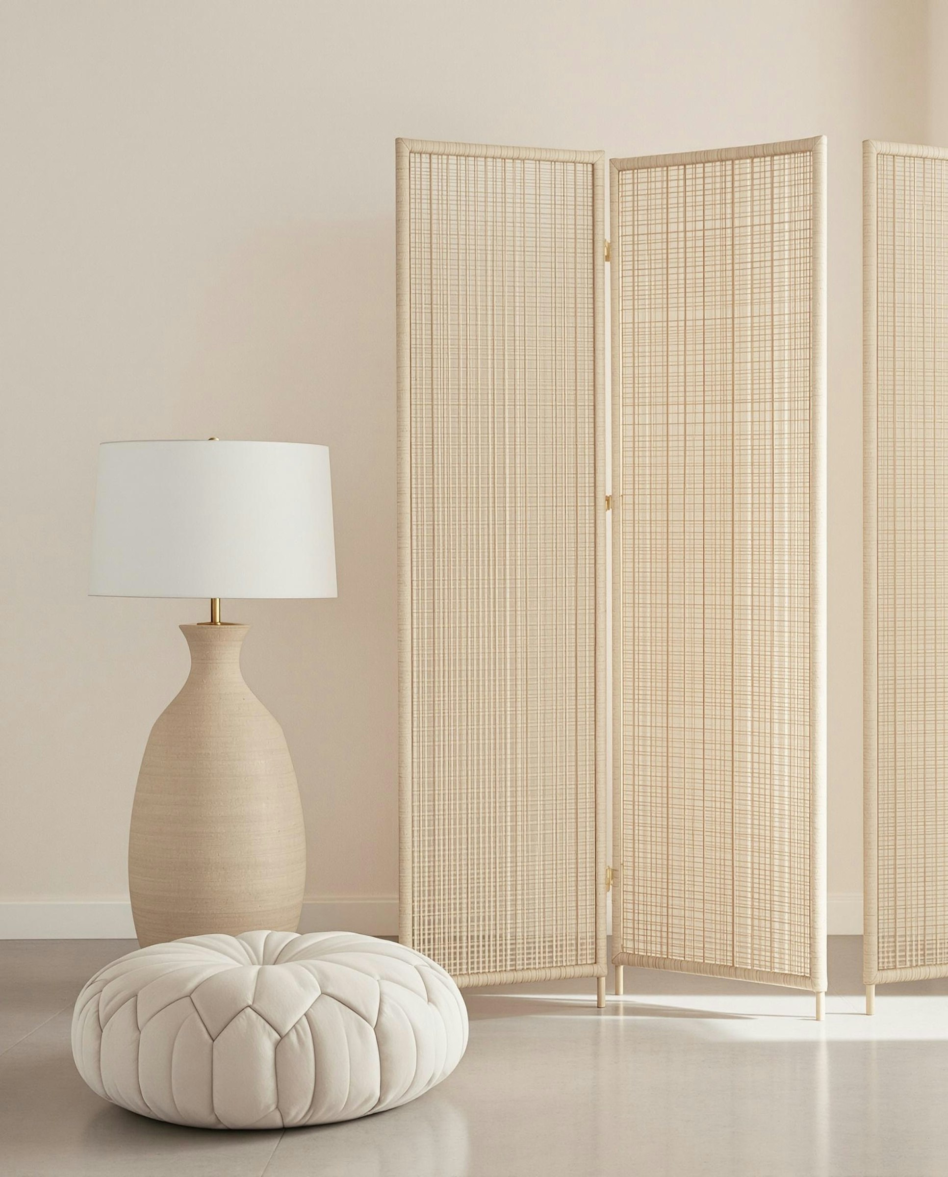 Minimalist interior styled with natural textures