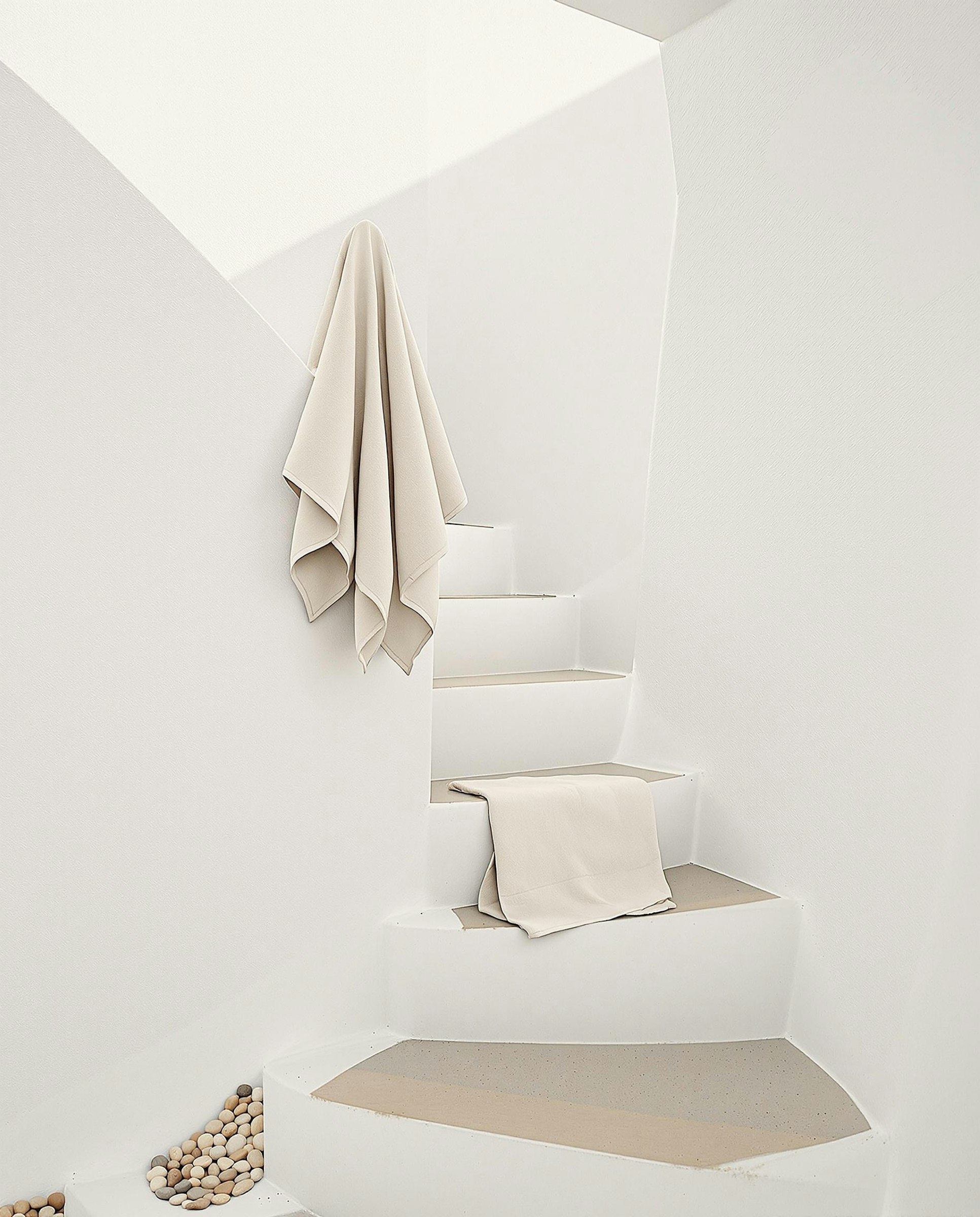 Minimalist staircase in pale stone