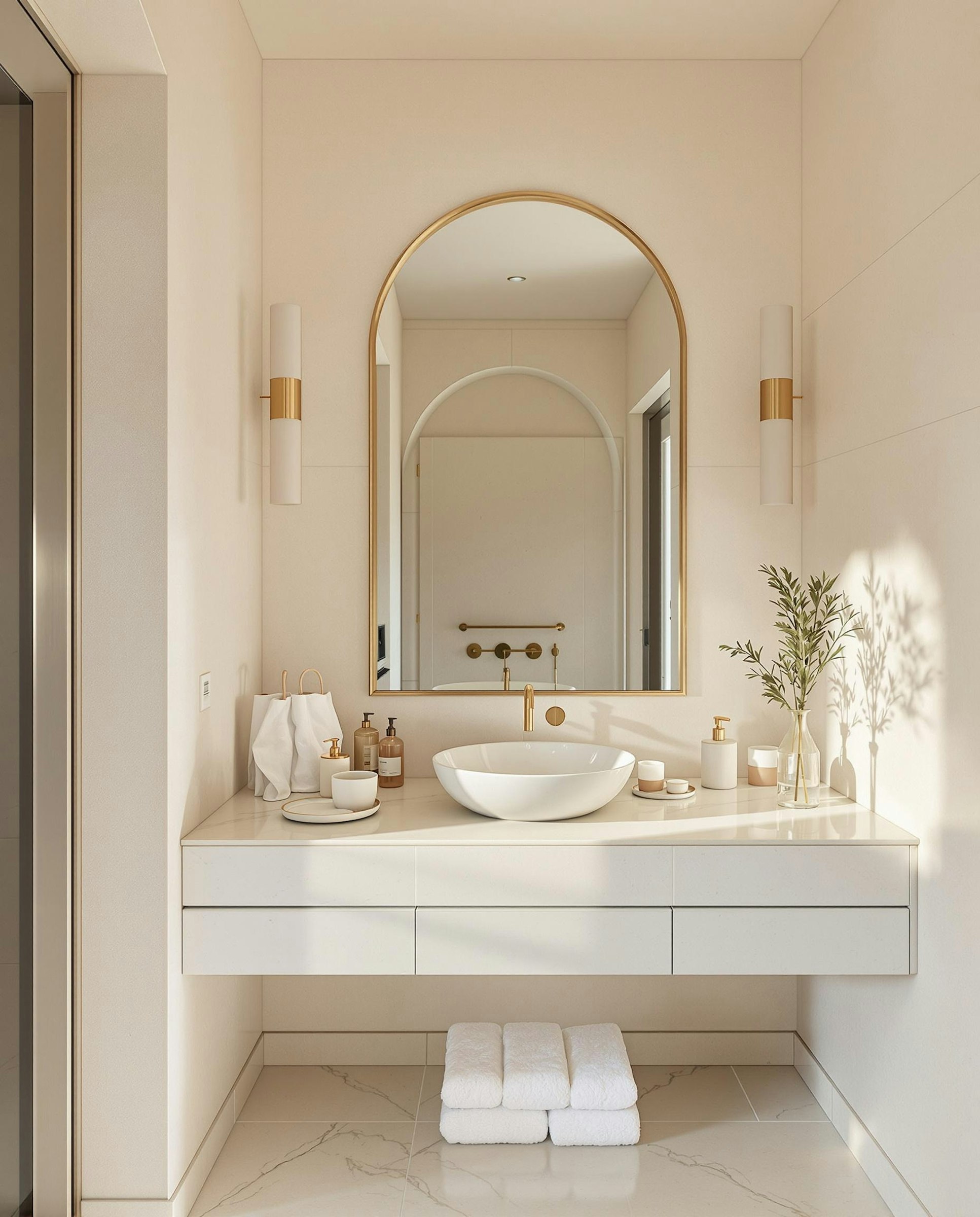 Bathroom with rainfall shower and natural stone tiling