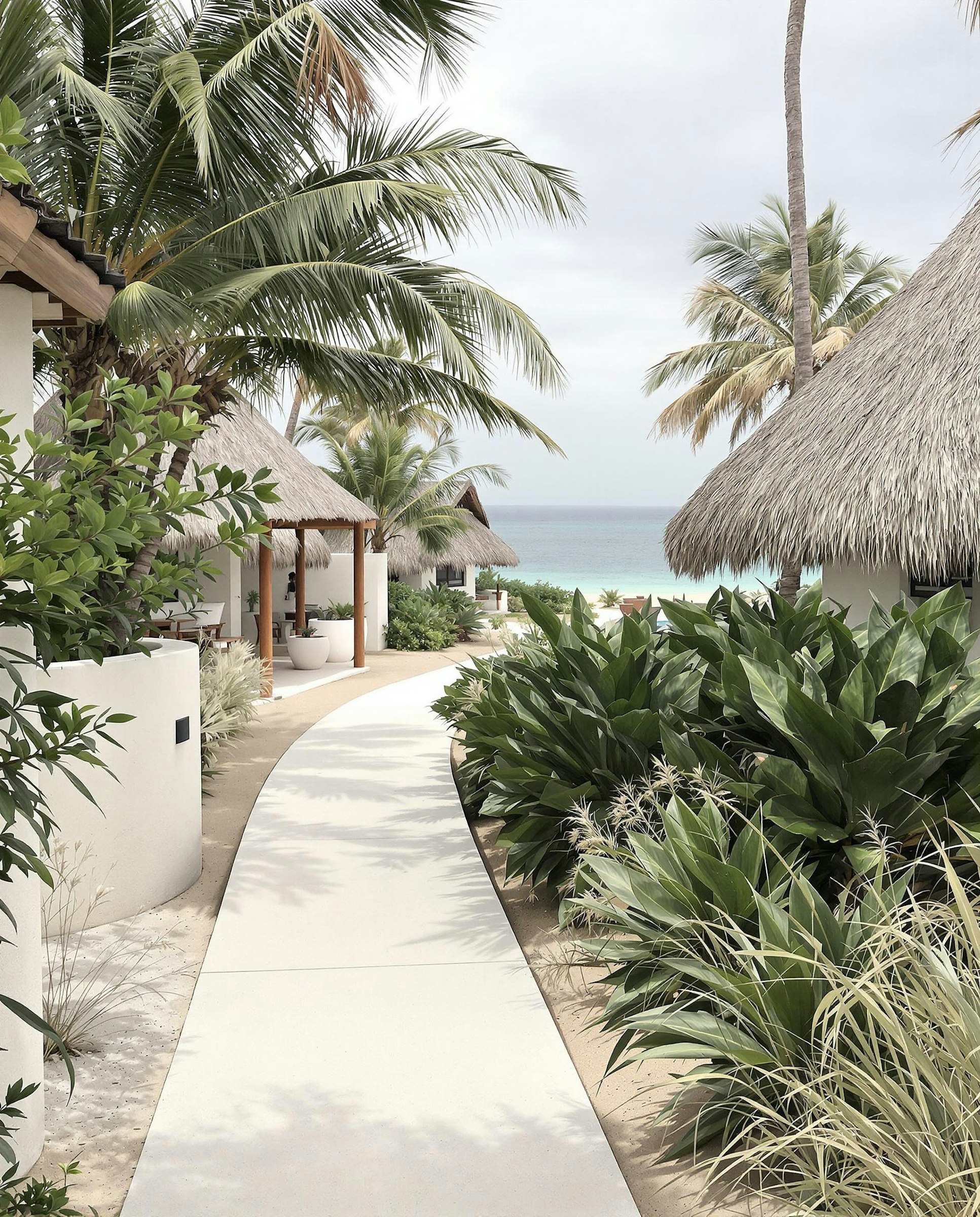 Resort pathway lined with tropical plantings